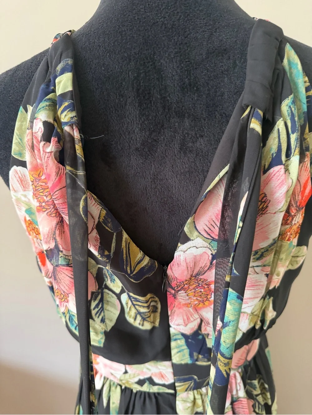 INC International Concepts Floral Halter Maxi Dress Black Pink Floral Size 10